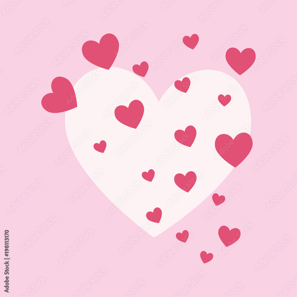 pink hearts around white heart over pink  background, colorful design. vector illustration
