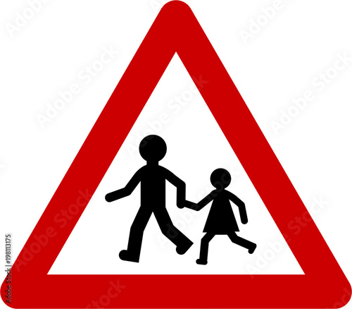 Warning sign with kids play