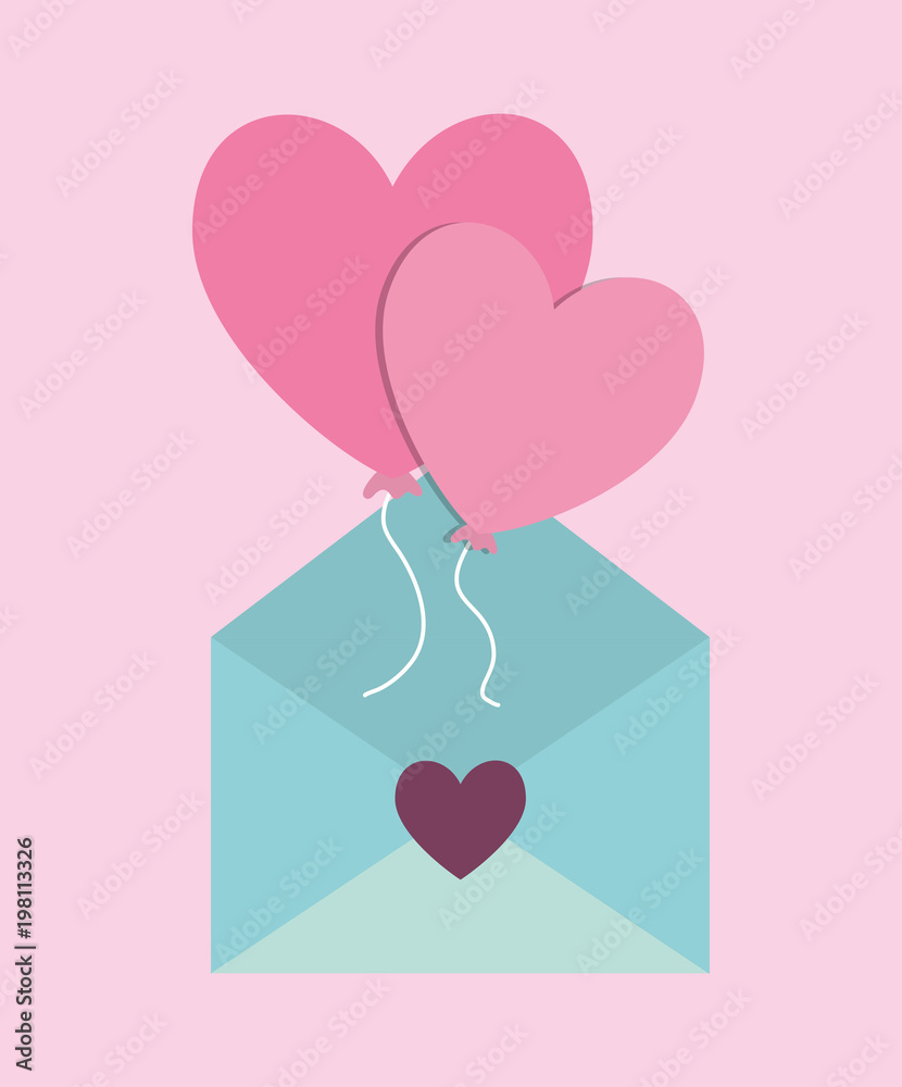 love letter design with envelope and balloons icon over pink background, colorful design. vector illustration