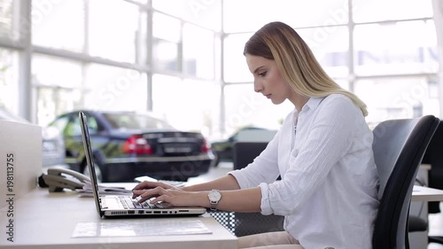 Car Dealer Manager Working On Laptop