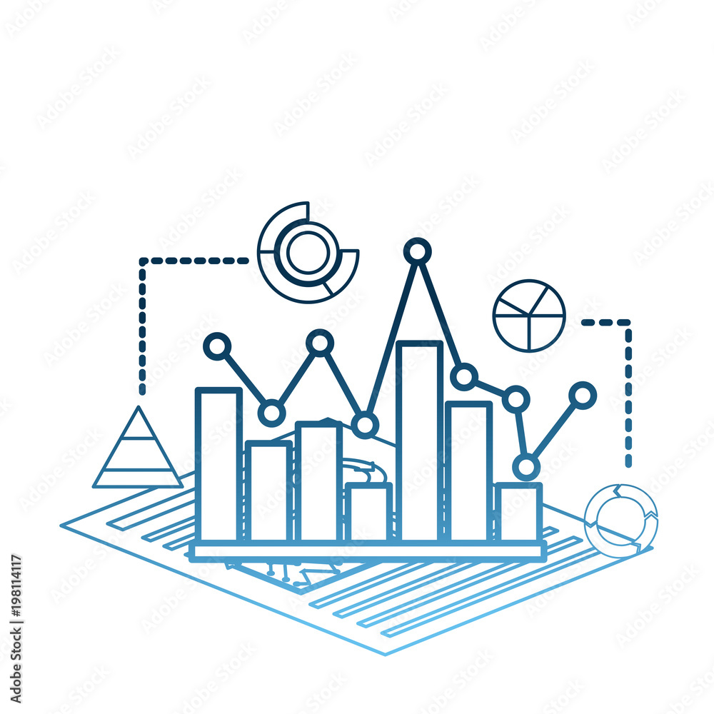 infographic 3d chart bar graph pyramid round document business vector illustration gradient blue color