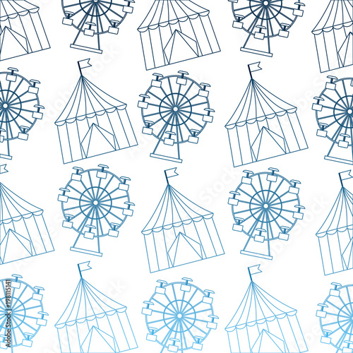 carnival funfair festive pattern circus tent ferris wheel vector illustration gradient blue color