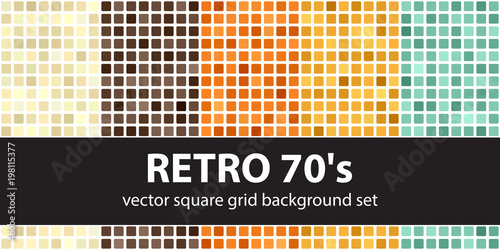 Square pattern set Retro 70s. Vector seamless geometric backgrounds