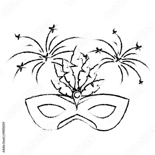 carnival mask with feathers fireworks decoration vector illustration sketch design
