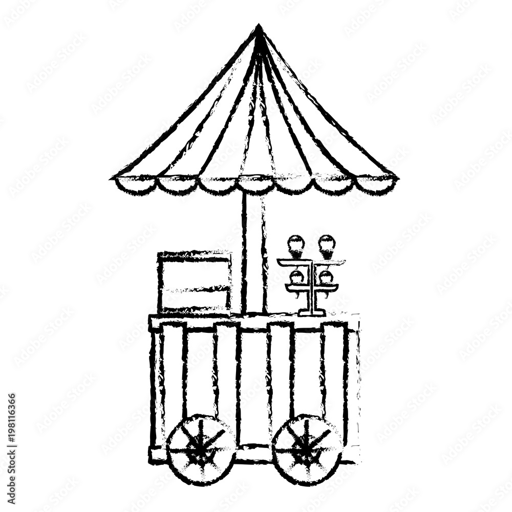 ice cream cart with umbrella festival food vector illustration sketch
