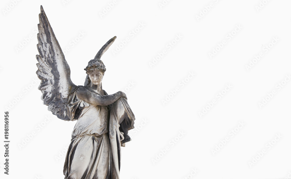 Old stone angel on a light background (religion, Christianity, faith concept) Old stone angel on a light background (religion, Christianity, faith concept)