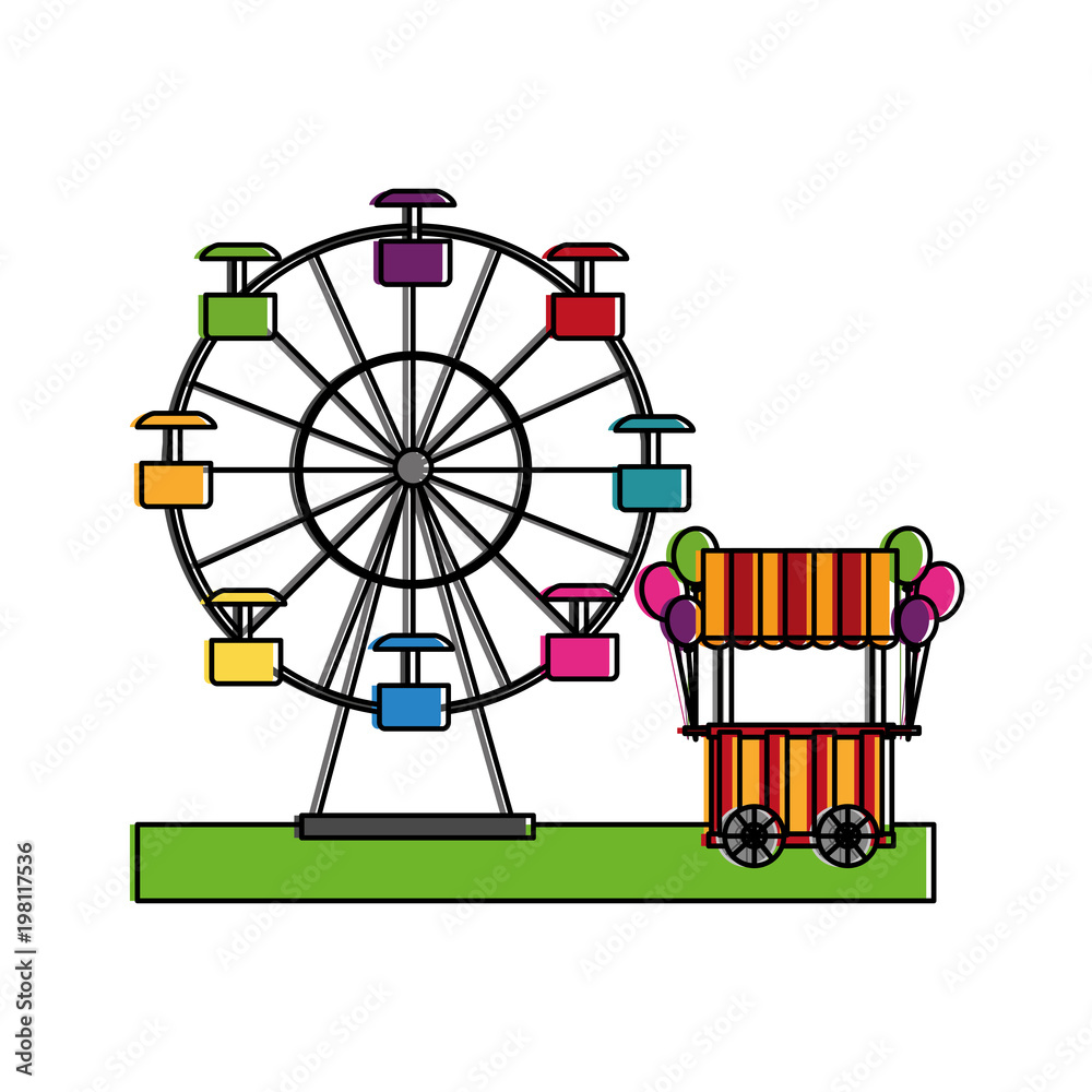 Obraz premium carnival festival ferris wheel and booth balloons vector illustration