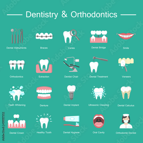 Teeth, dentistry medical flat icons.