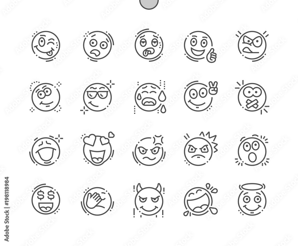 Emotions Well-crafted Pixel Perfect Vector Thin Line Icons 30 2x Grid for Web Graphics and Apps. Simple Minimal Pictogram