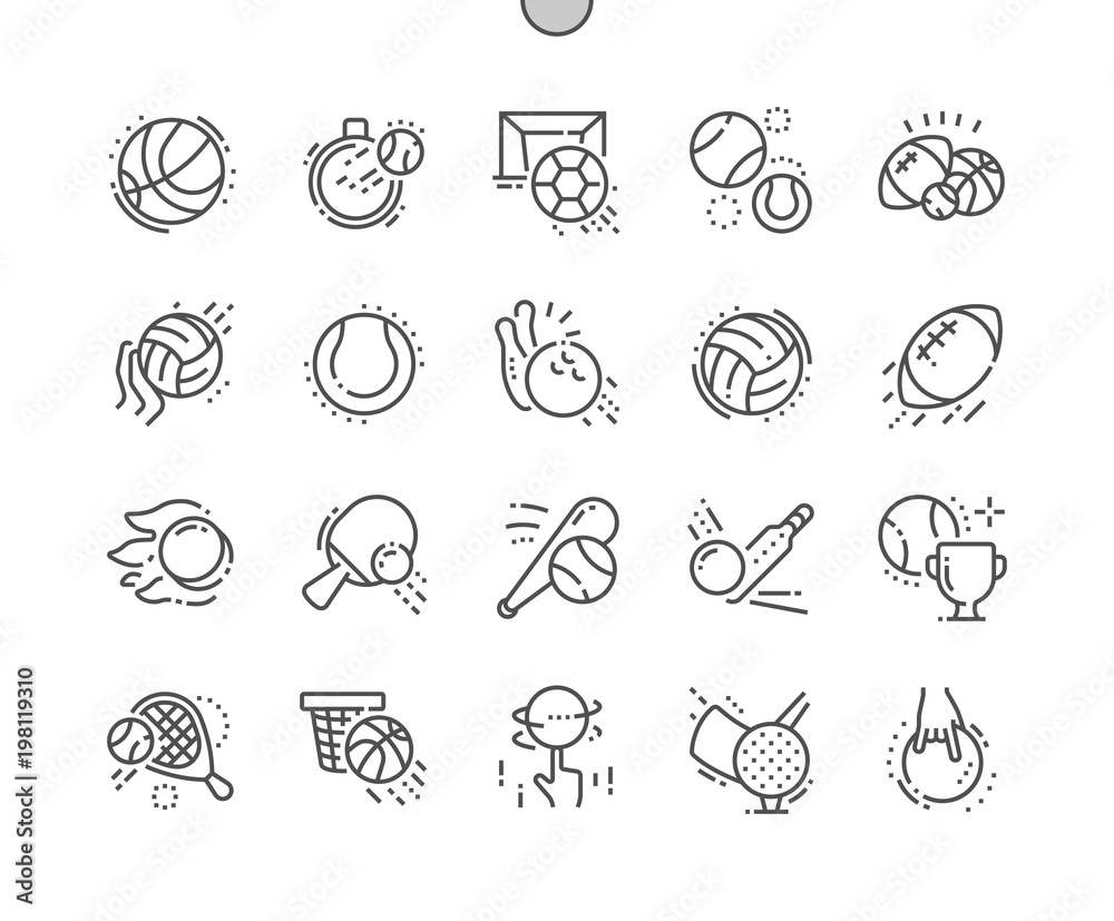 Sport Balls Well-crafted Pixel Perfect Vector Thin Line Icons 30 2x Grid for Web Graphics and Apps. Simple Minimal Pictogram