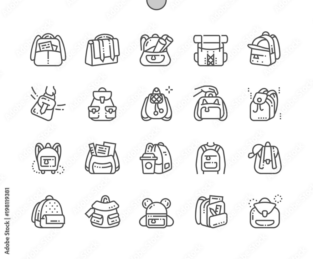 Backpack Well-crafted Pixel Perfect Vector Thin Line Icons 30 2x Grid for Web Graphics and Apps. Simple Minimal Pictogram Backpack Well-crafted Pixel Perfect Vector Thin Line Icons 30 2x Grid for Web Graphics and Apps. Simple Minimal Pictogram