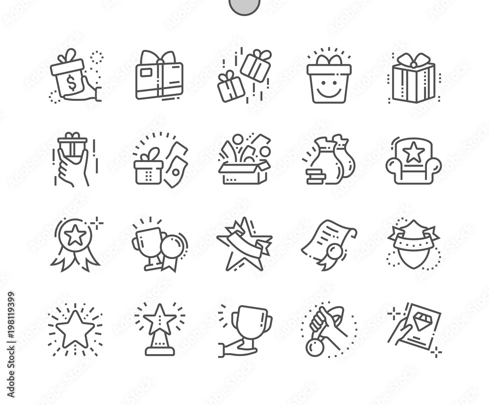 Rewards Well-crafted Pixel Perfect Vector Thin Line Icons 30 2x Grid for Web Graphics and Apps. Simple Minimal Pictogram