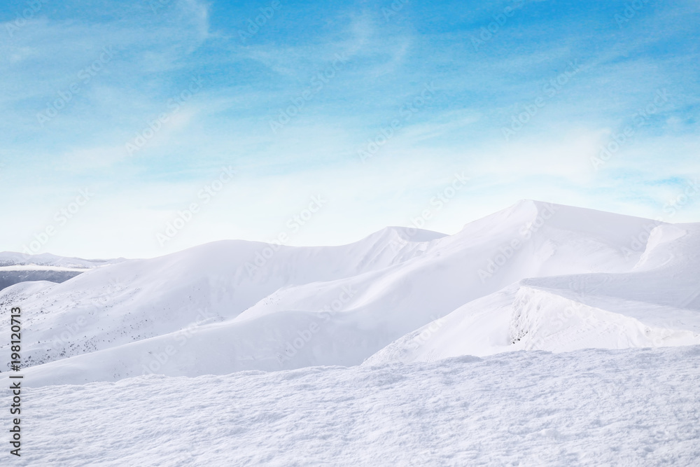 Fototapeta premium Beautiful snowy mountains on winter day