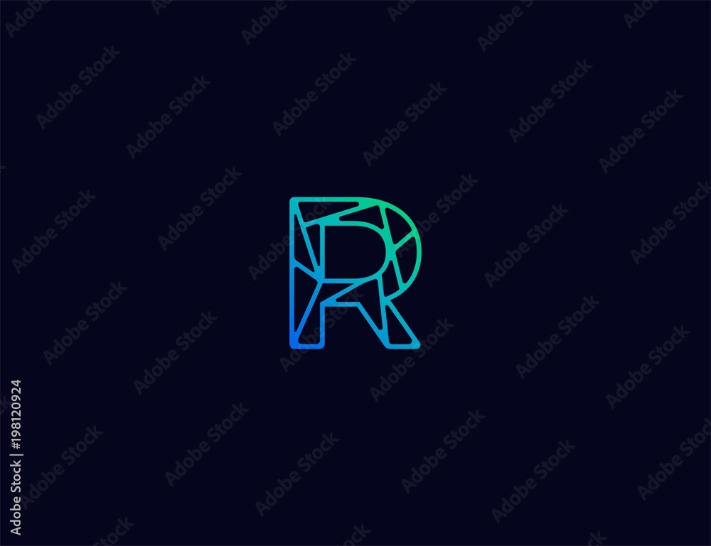 Abstract line art logo. letter R tech logo template Stock Vector