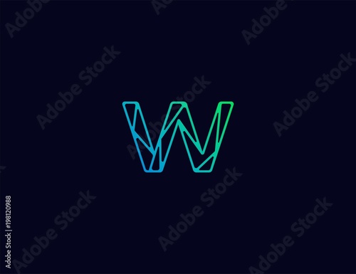Abstract line art logo. letter W tech logo template
