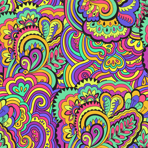 Abstract vector seamless colorful psychedelic pattern