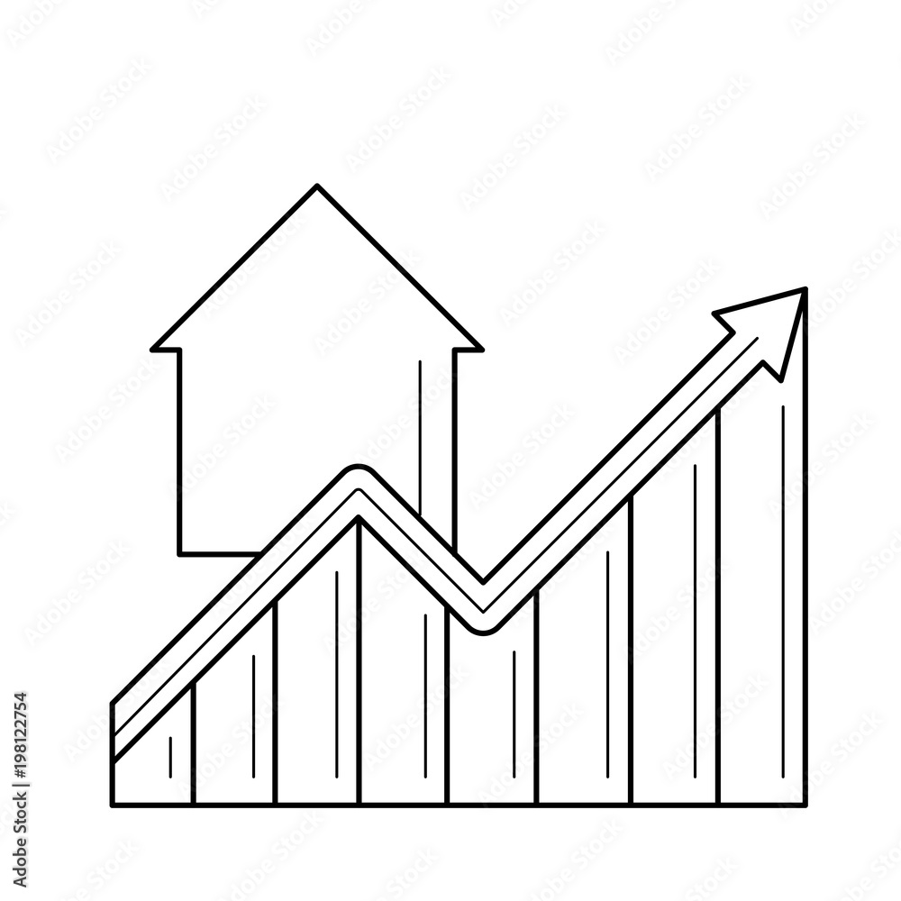 Real estate price growth vector line icon isolated on white background. Chart with arrow represents growth of real estate price line icon for infographic, website or app. Real estate price growth vector line icon isolated on white background. Chart with arrow represents growth of real estate price line icon for infographic, website or app.