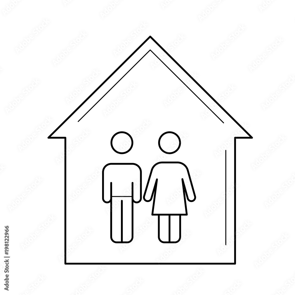 Family house vector line icon isolated on white background. House with family line icon for infographic, website or app. Family house vector line icon isolated on white background. House with family line icon for infographic, website or app.