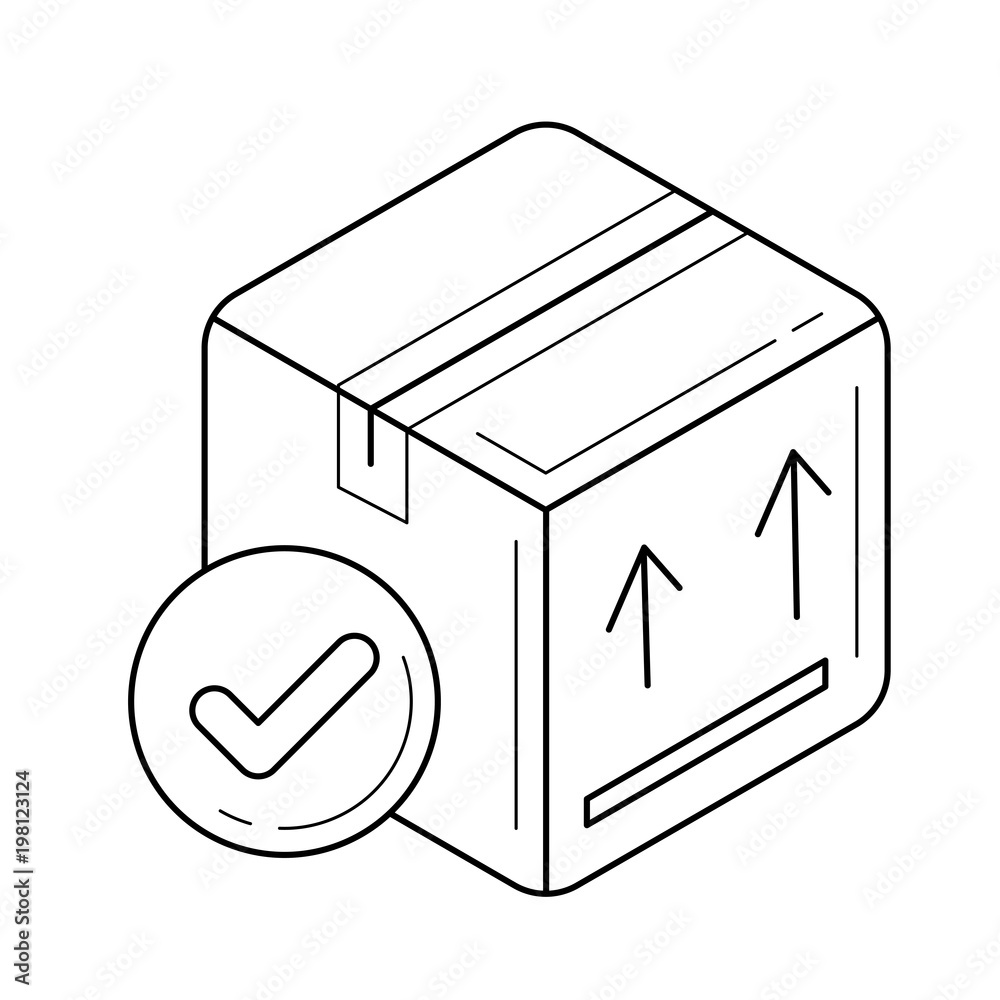 Carton package box vector line icon isolated on white background. Closed carton delivery box with fragile signs line icon for infographic, website or app.