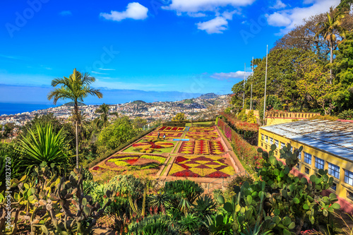 Beautiful panoramic view of famous botanical garden in Funchal, Madeira island, Portugal