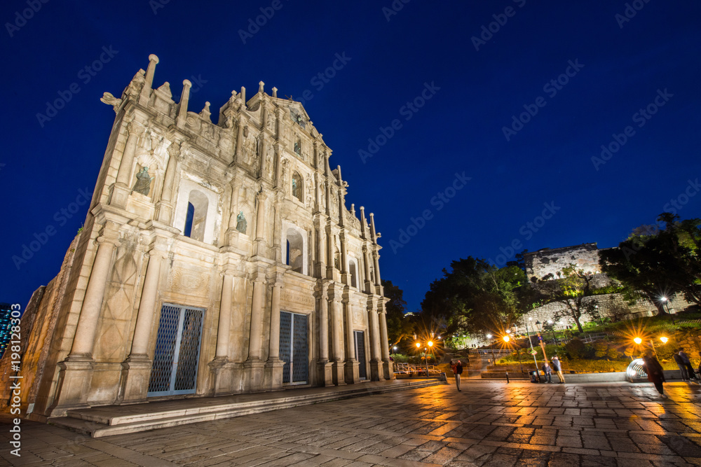 Ruins facade of St.Paul's Cathedral in Macau at night