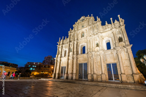 Ruins facade of St.Paul's Cathedral in Macau at night