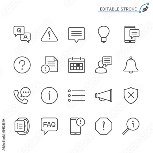 Information and notification line icons. Editable stroke. Pixel perfect.