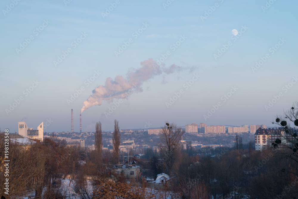Fumes from the heating pipes of the Chisinau city, Moldova