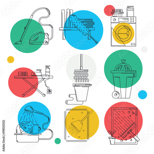 Cleaning service line icon set