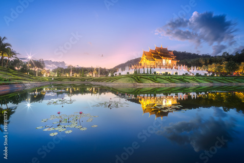 Royal Flora Ratchaphruek Park at sunset Chiang Mai