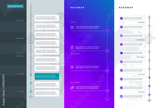 Roadmap set. Lines, arrows, timeline. For registration of sites, a road map for start-ups, polygraphy, infographics, posters.