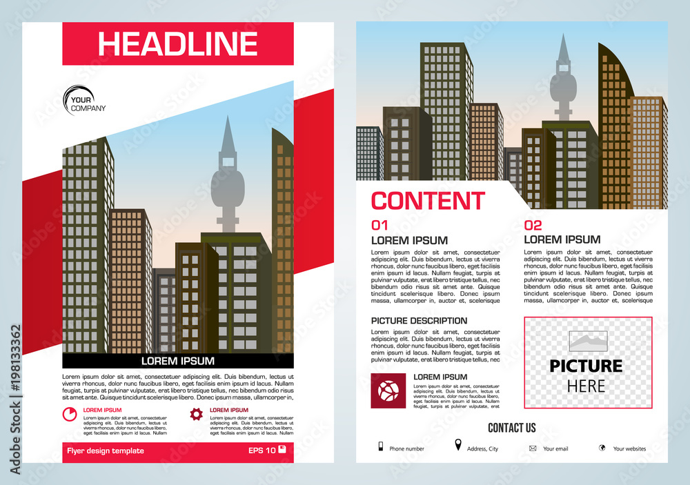 Vector flyer, corporate business, annual report, brochure design and cover presentation with red elements