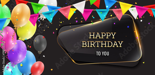 Photography Happy Birthday Greeting Card with colorful balloons and confetti
