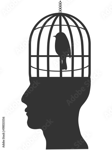 human head with bird cage