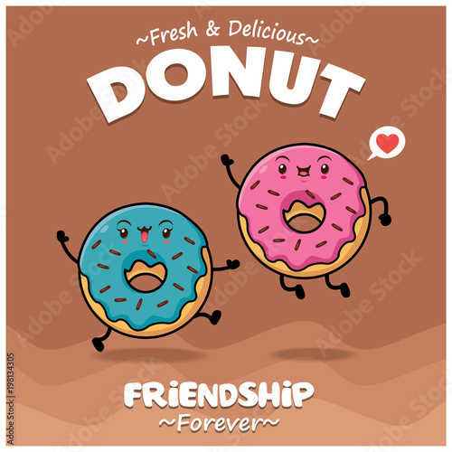 Vintage vegetable poster design with vector donut characters.