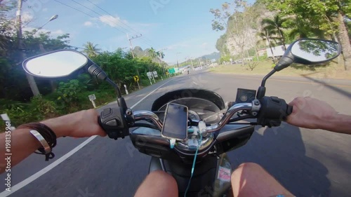 Bike street first person view scooter asia thailand urban city and jungle ride photo