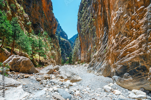 Hiking path through Samaria Gorge in Central Crete