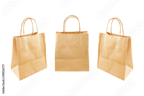 brown paper shopping bag isolated on white background