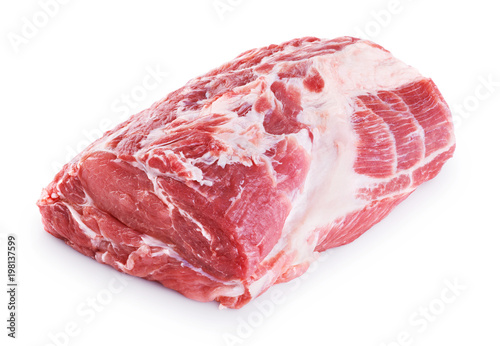 Fresh raw pork neck meat isolated on white background.