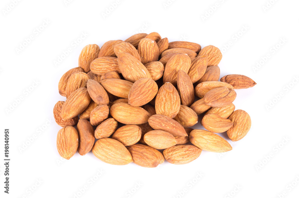 Group of ripe almonds isolated on white background Group of ripe almonds isolated on white background