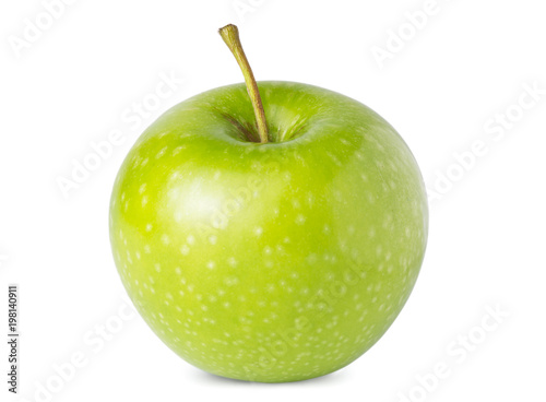 Green one ripe apple isolated on white background photo