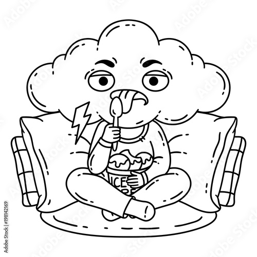 Frustrated, bad mood person eat ice cream.
