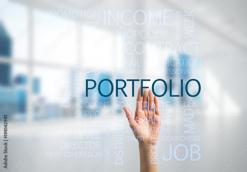Concept of modern business with palm choocing on of keywords for success Concept of modern business with palm choocing on of keywords for success