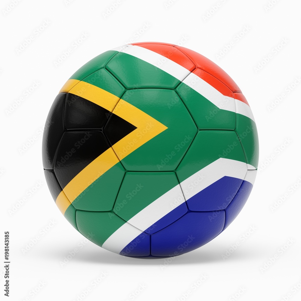 3d rendering of soccer ball with South Africa flag isolated on a white background 3d rendering of soccer ball with South Africa flag isolated on a white background