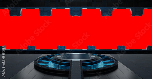 Fototapeta Naklejka Na Ścianę i Meble -  Llanding strip spaceship interior isolated on red background 3D rendering