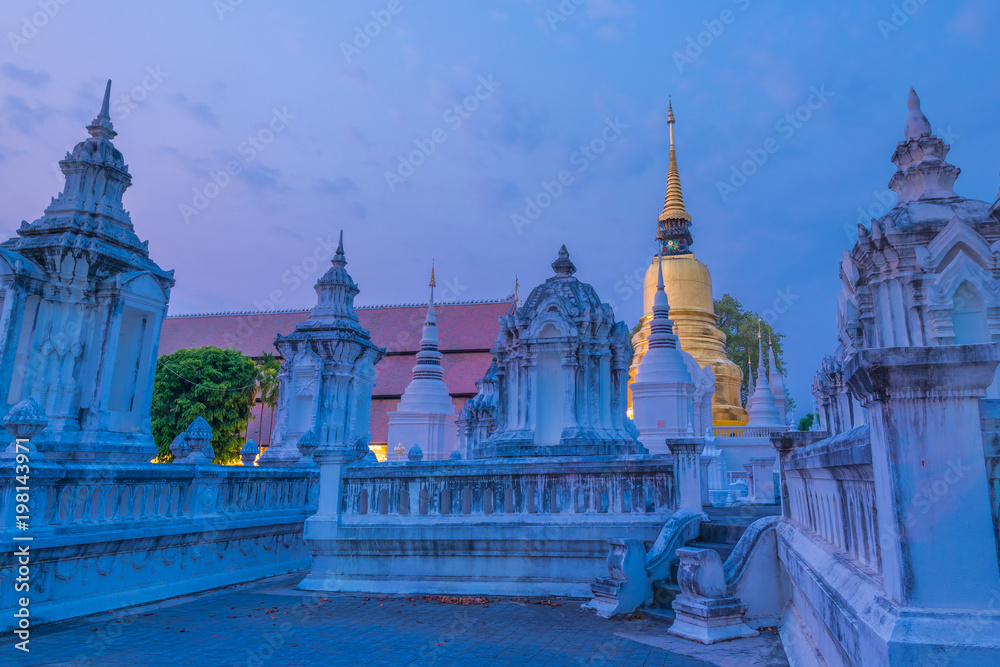 The golden spire or pagoda of Wat Suan Dok where  ancient Chiang Mai governors cemetery is located in the same compound.