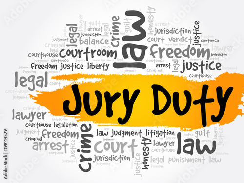 Jury Duty word cloud collage, law concept background