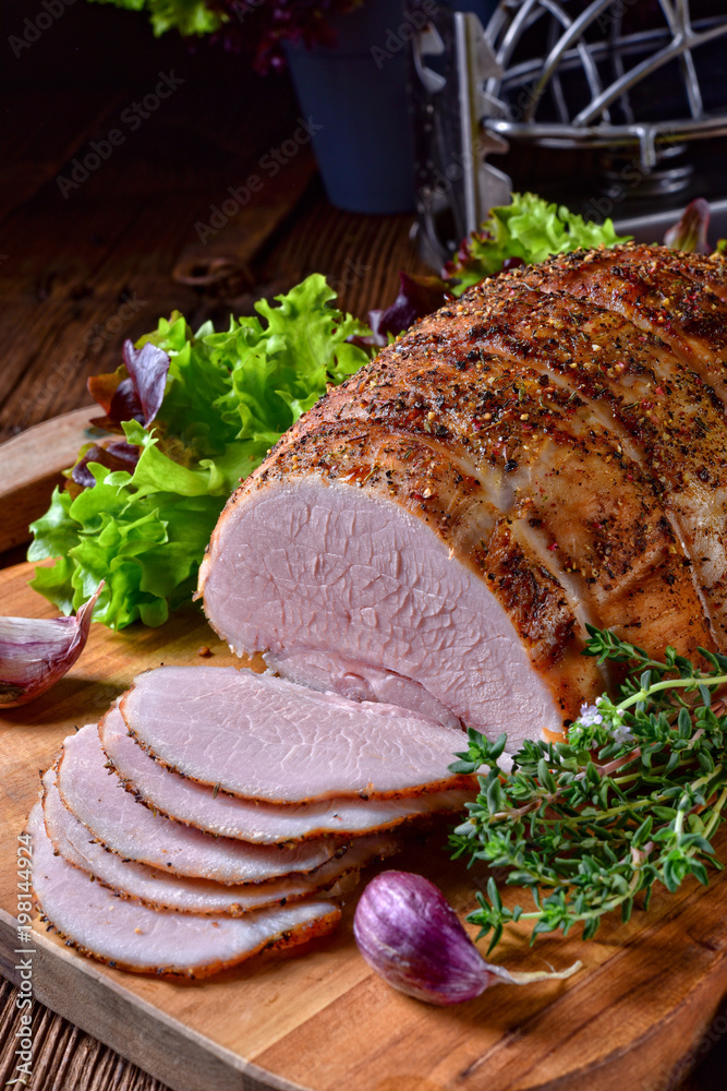 cooked ham with colorful pfefer cooked ham with colorful pfefer