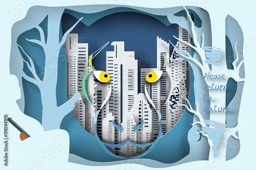 Fototapeta Naklejka Na Ścianę i Meble -  Wildlife and forest on city background as please return to forest concept.