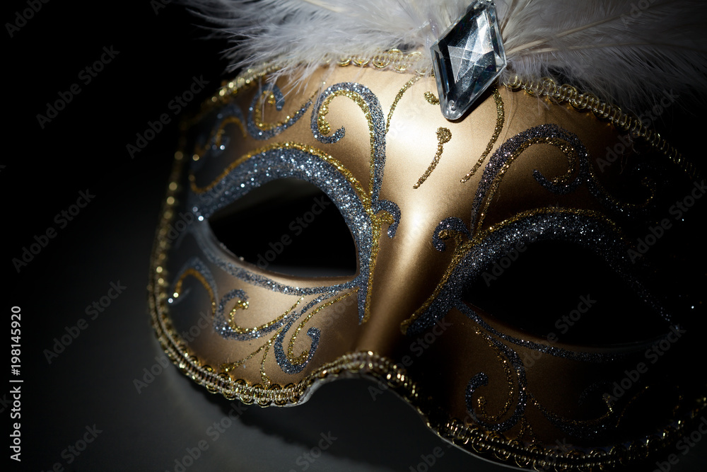 Carnival mask in spotlight on black background